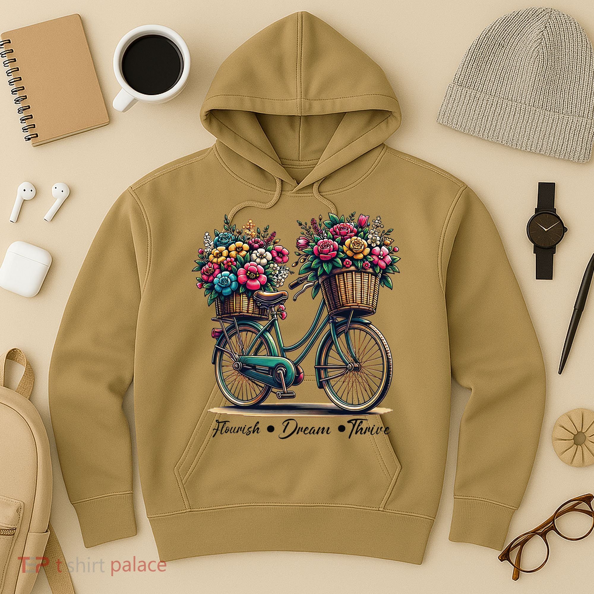 Bicycle Flower Basket Inspire Bloom Succeed Hoodie