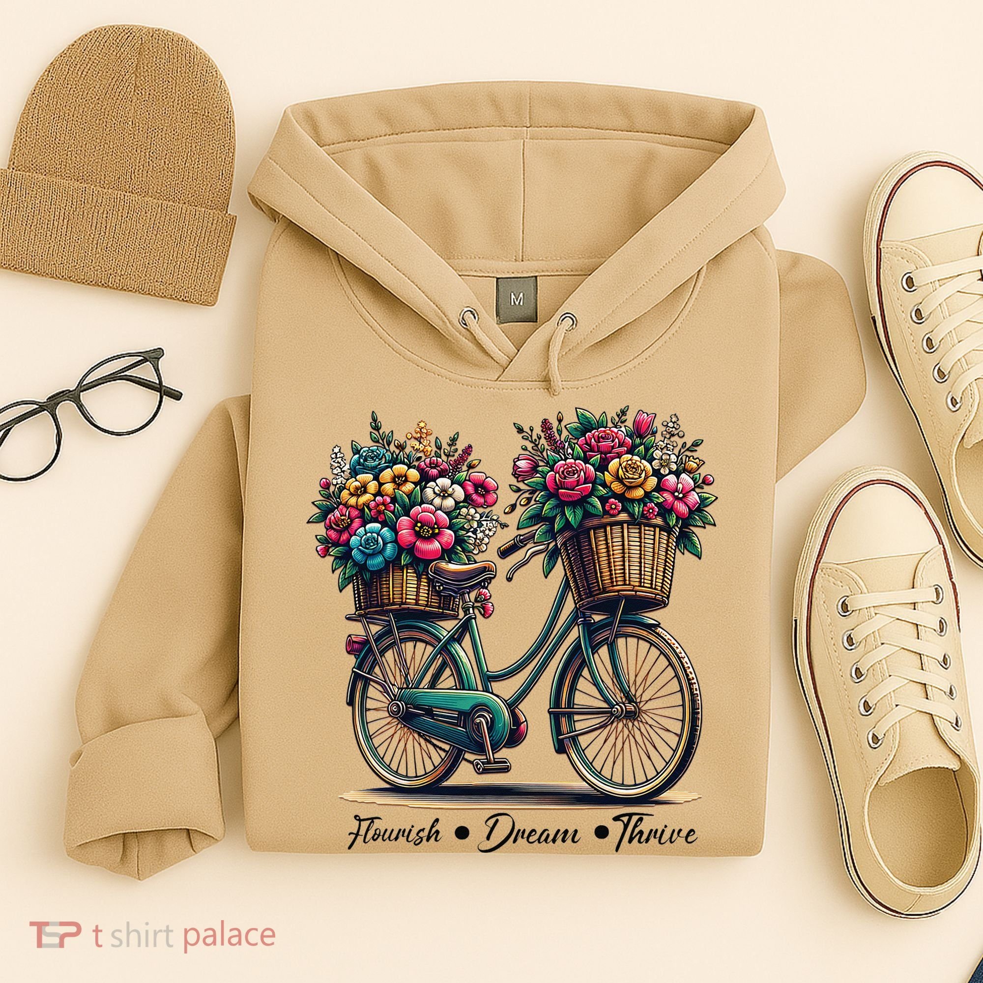 Bicycle Flower Basket Inspire Bloom Succeed Hoodie