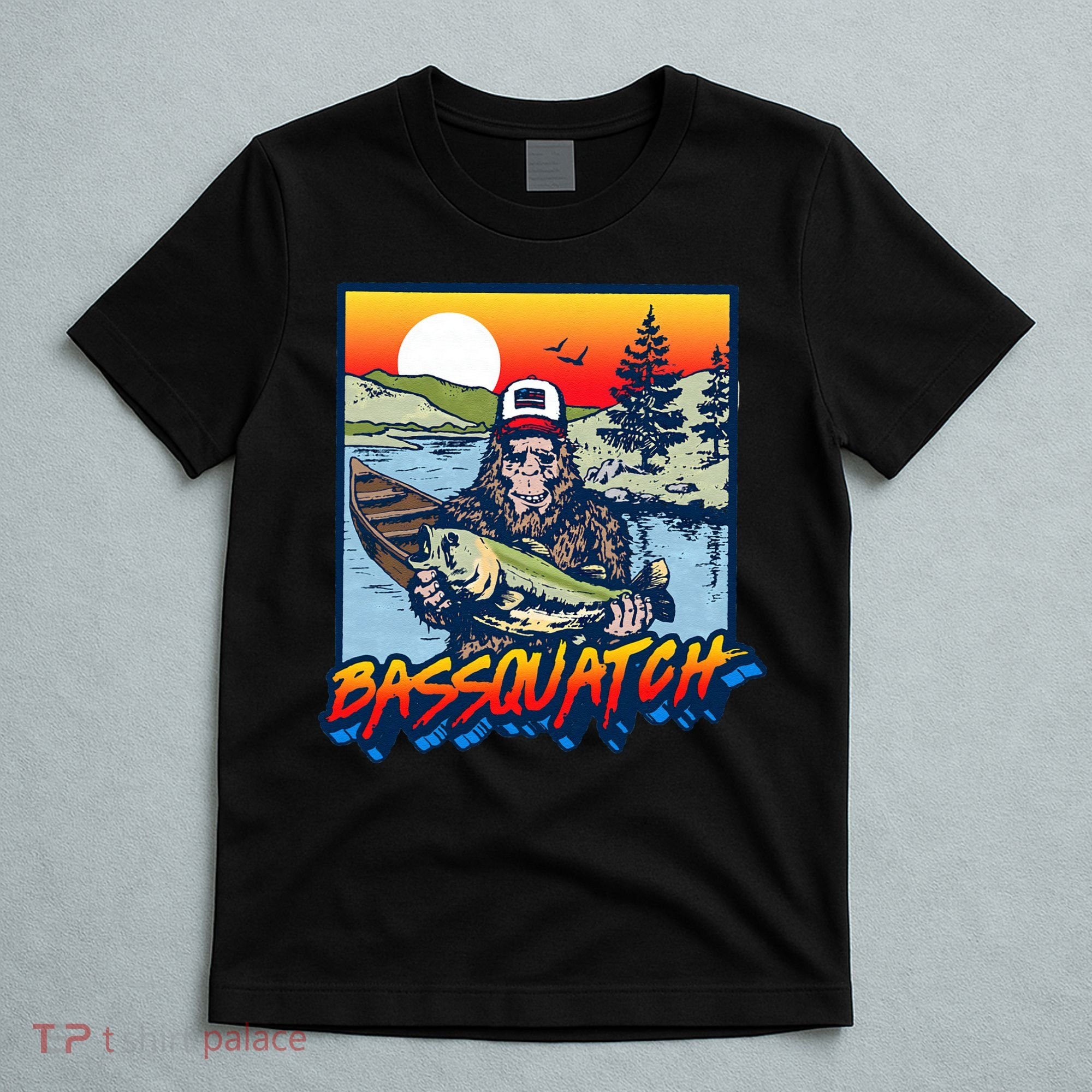 Bassquatch! Funny Bass Fishing Sasquatch Retro 80s Fisherman Gift T-Shirt