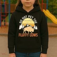 Buffalo Funny Bison Do Not Pet The Fluffy Cows Kids Hoodie thumb 3