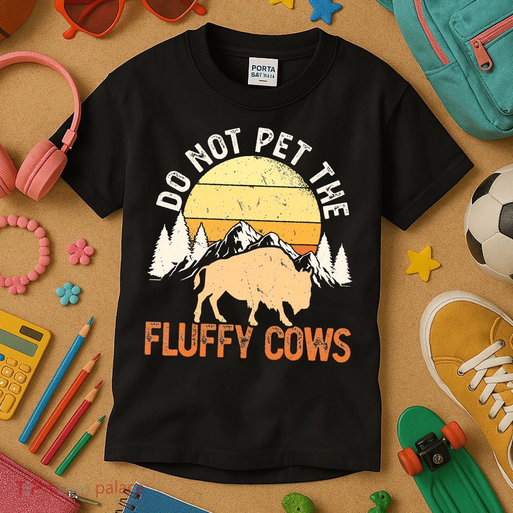 Buffalo Funny Bison Do Not Pet The Fluffy Cows Kids T-Shirt