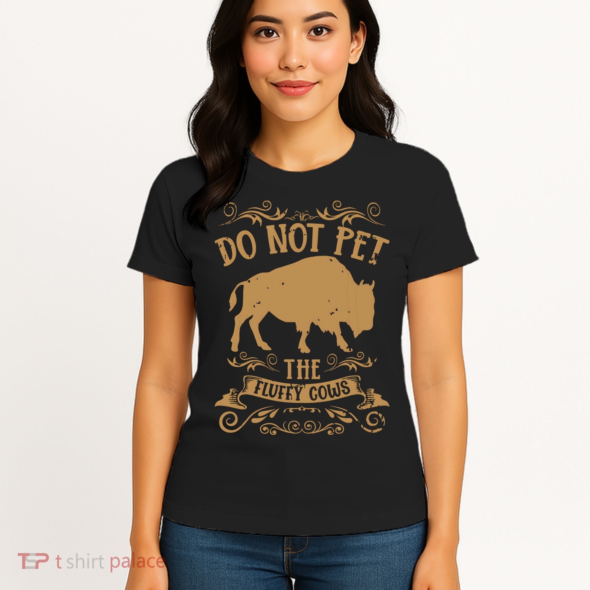 Buffalo Funny Bison Do Not Pet The Fluffy Cows Women's T-Shirt