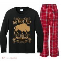 Buffalo Funny Bison Do Not Pet The Fluffy Cows Kids Long Sleeve Plaid Pajama Set thumb 0