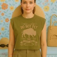 Buffalo Funny Bison Do Not Pet The Fluffy Cows Garment-Dyed Women's Muscle Tee thumb 4
