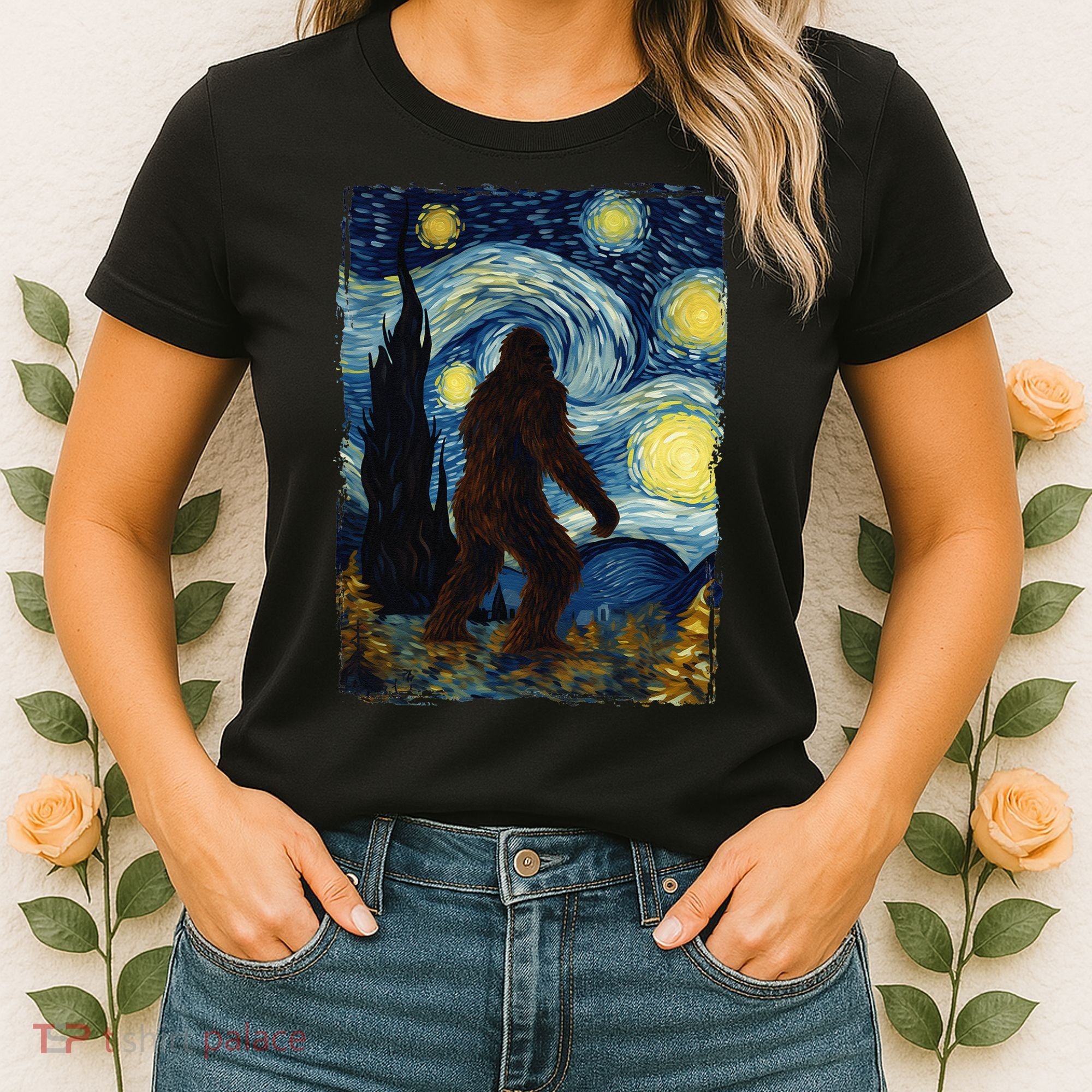 Bigfoot For  Bigfoot Starry Night Van Gogh Women's T-Shirt