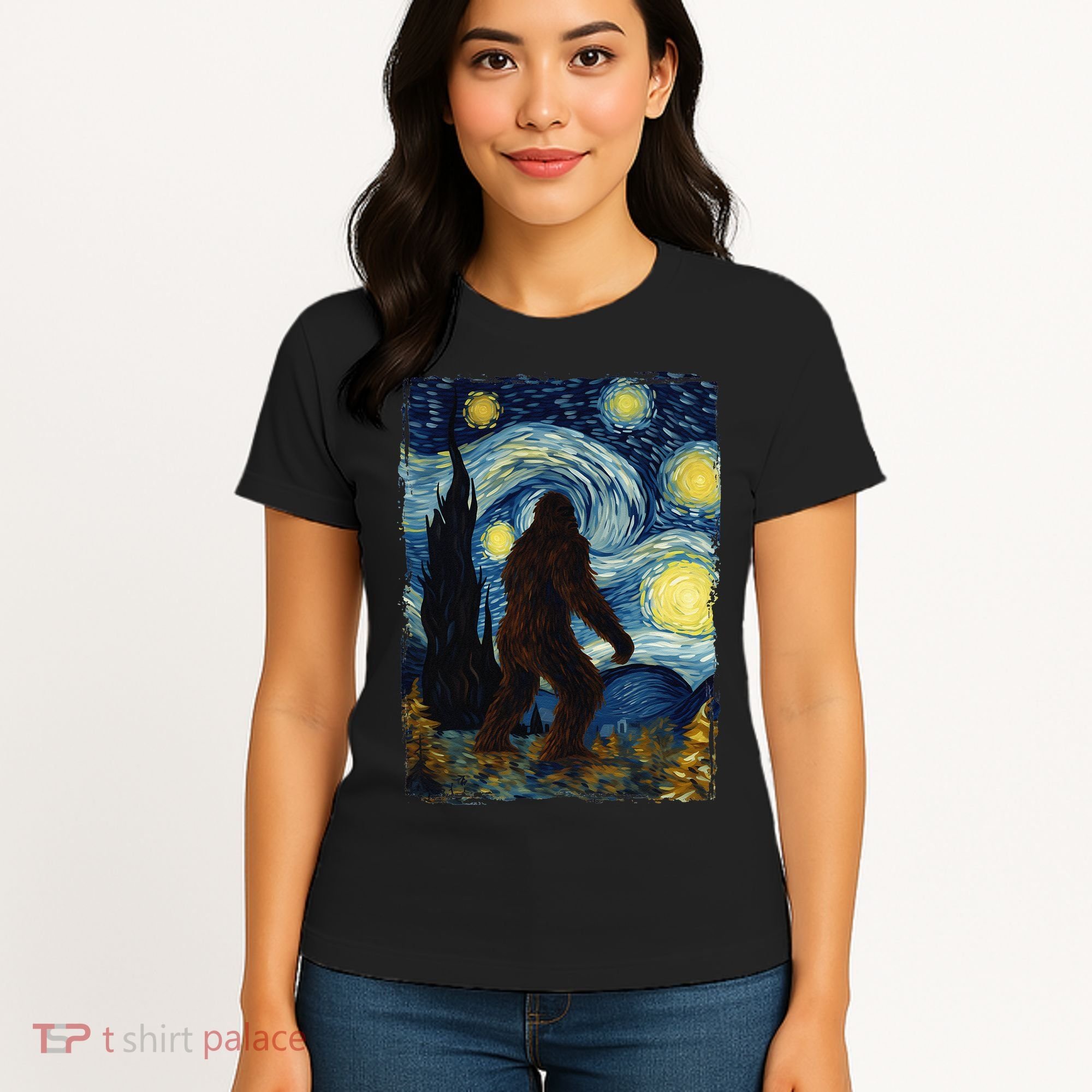 Bigfoot For  Bigfoot Starry Night Van Gogh Women's T-Shirt