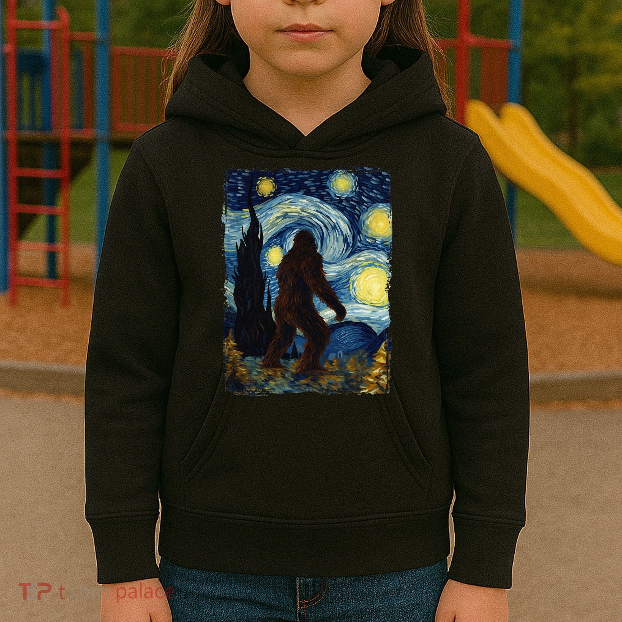Bigfoot For  Bigfoot Starry Night Van Gogh Kids Hoodie