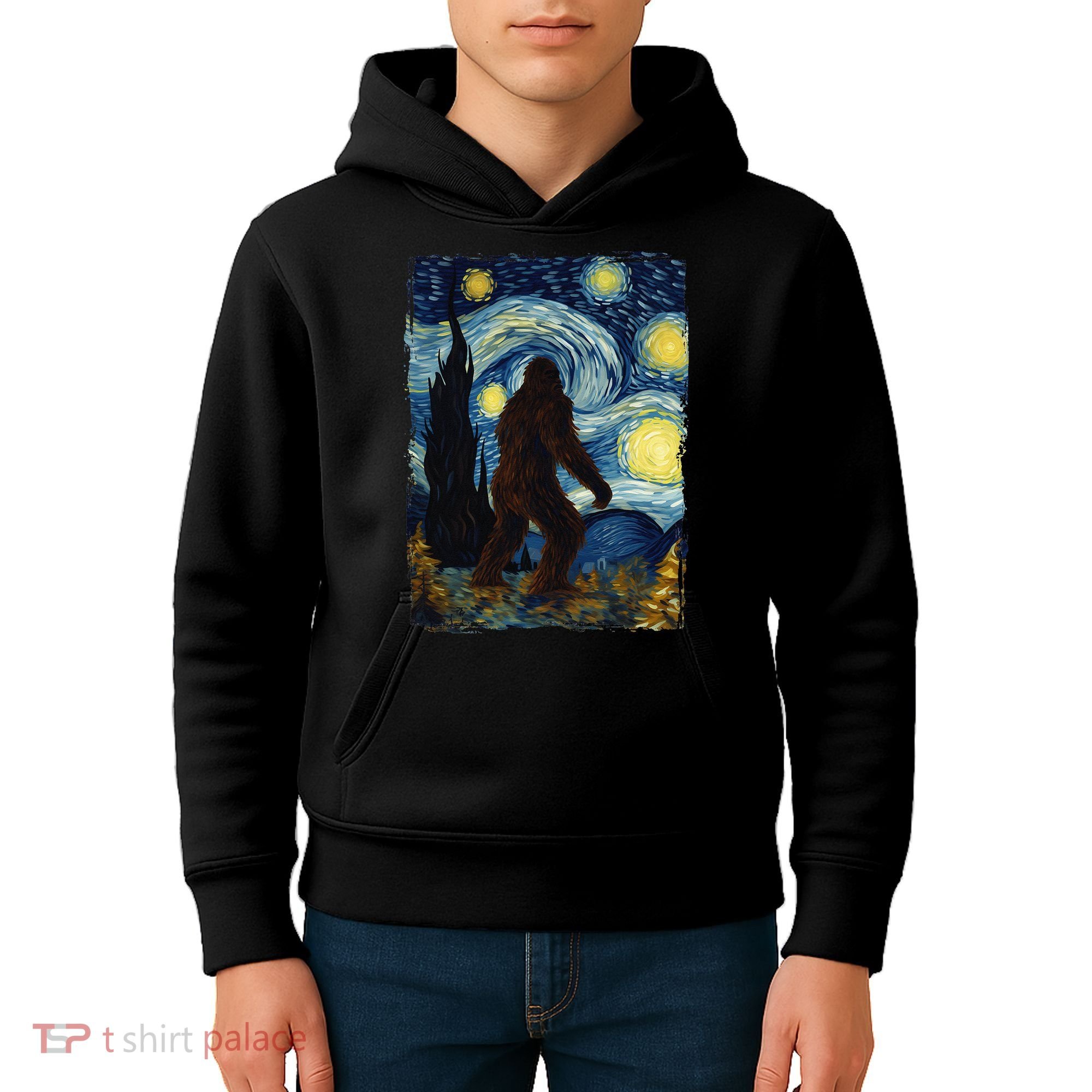 Bigfoot For  Bigfoot Starry Night Van Gogh Kids Hoodie
