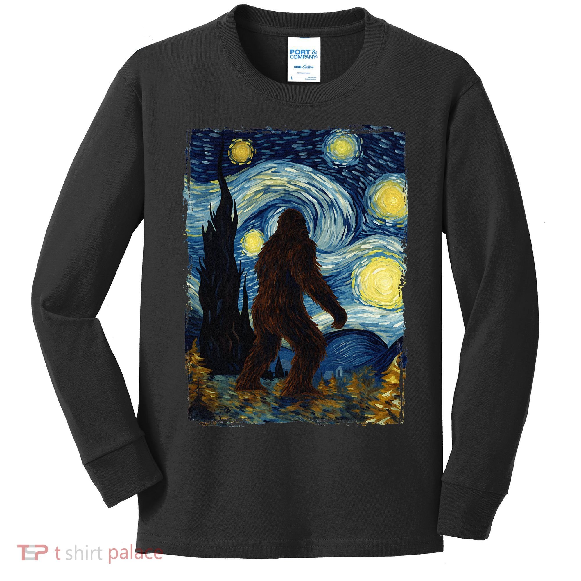 Bigfoot For  Bigfoot Starry Night Van Gogh Kids Long Sleeve Shirt