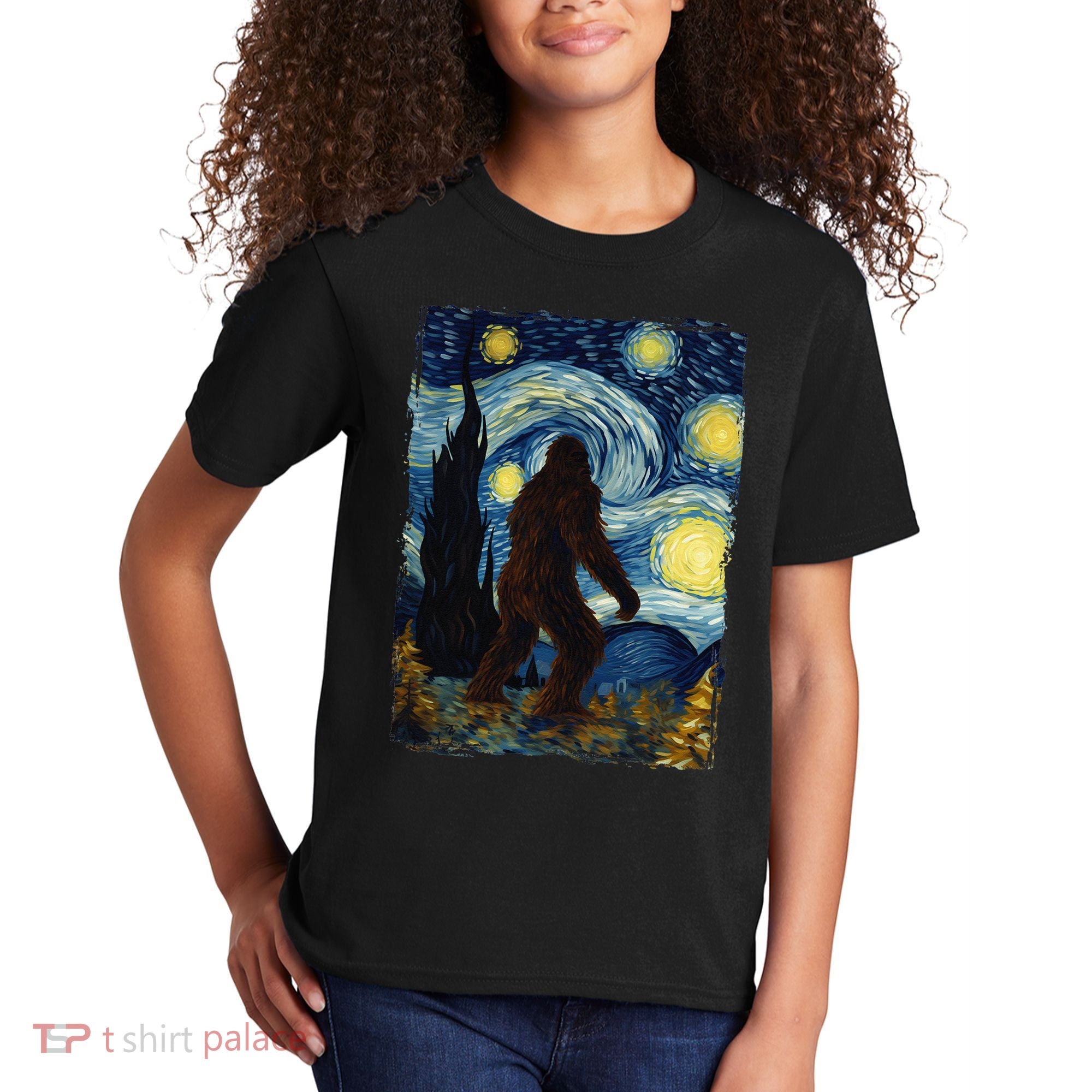 Bigfoot For  Bigfoot Starry Night Van Gogh Kids T-Shirt