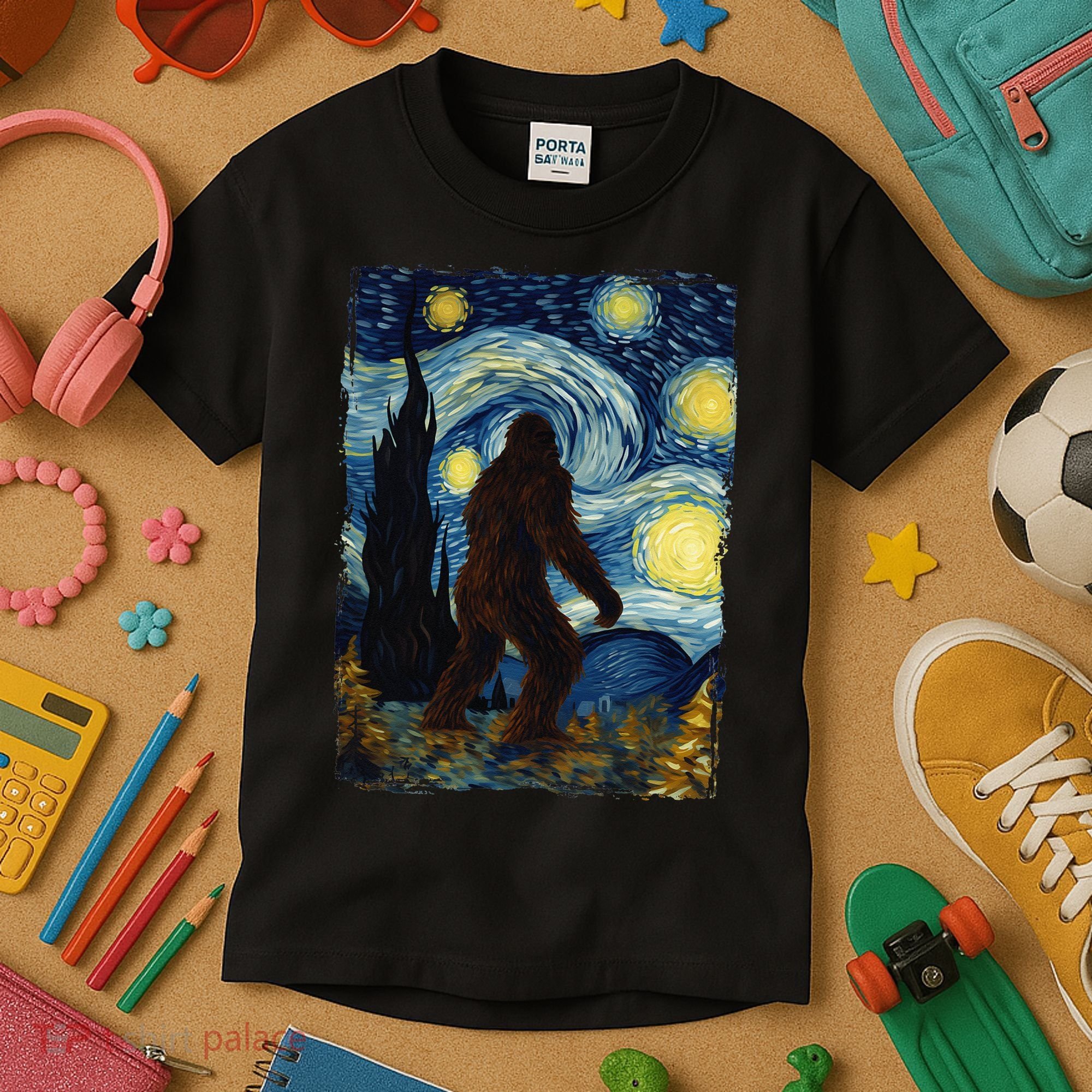 Bigfoot For  Bigfoot Starry Night Van Gogh Kids T-Shirt