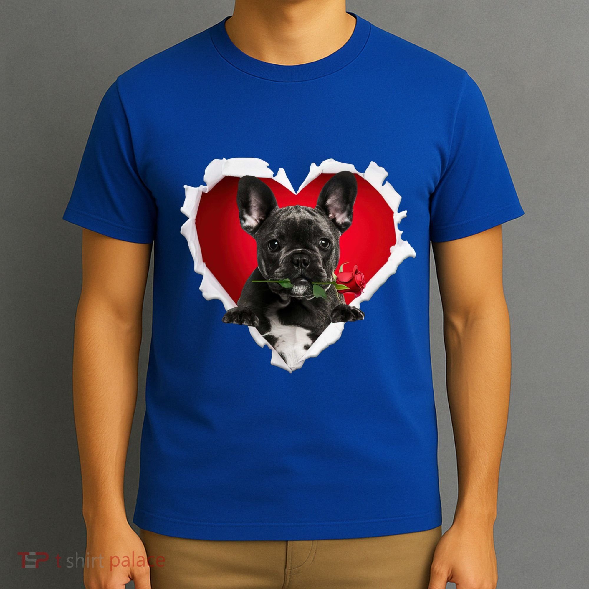 Black French Bulldog Dog Rose Heart Valentines Day Couple Gift T-Shirt