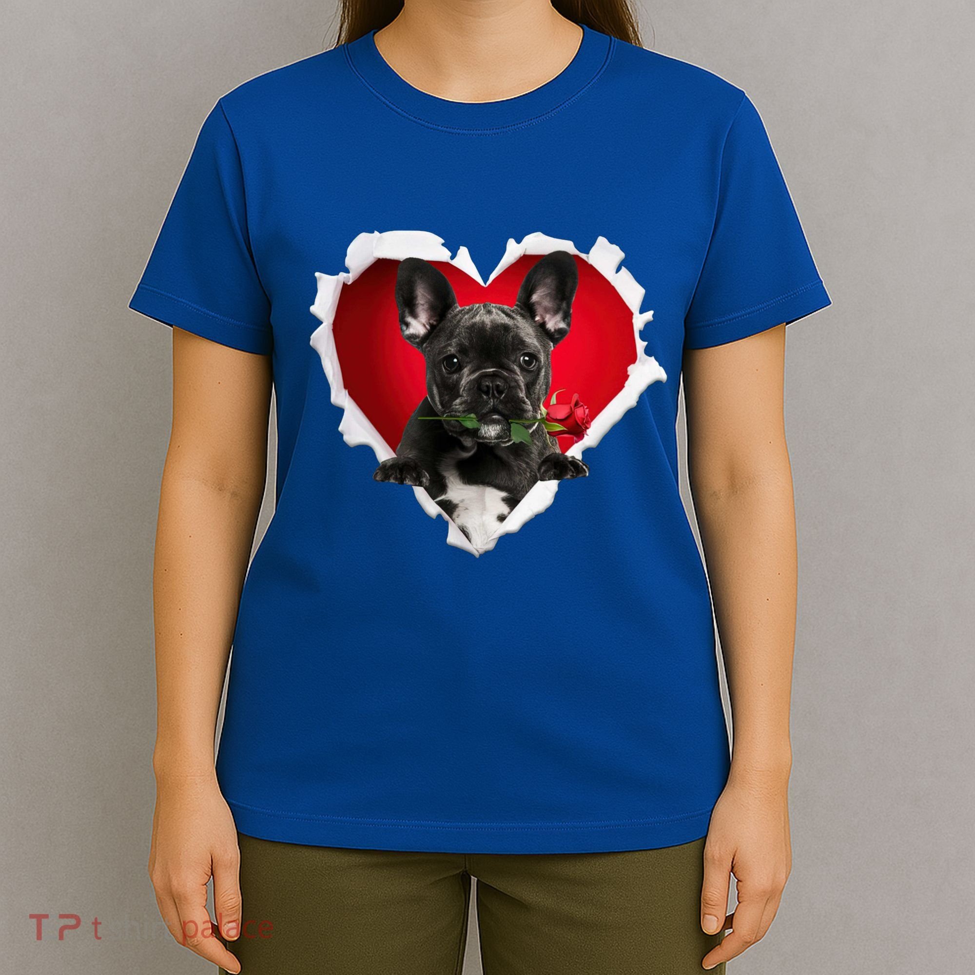 Black French Bulldog Dog Rose Heart Valentines Day Couple Gift T-Shirt