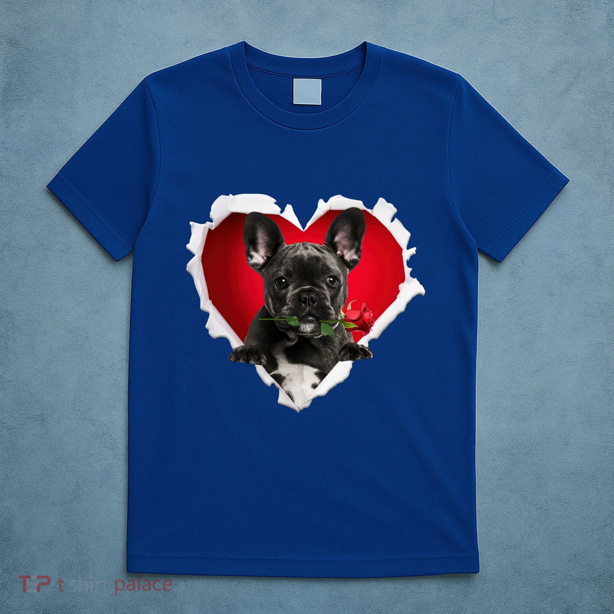 Black French Bulldog Dog Rose Heart Valentines Day Couple Gift T-Shirt