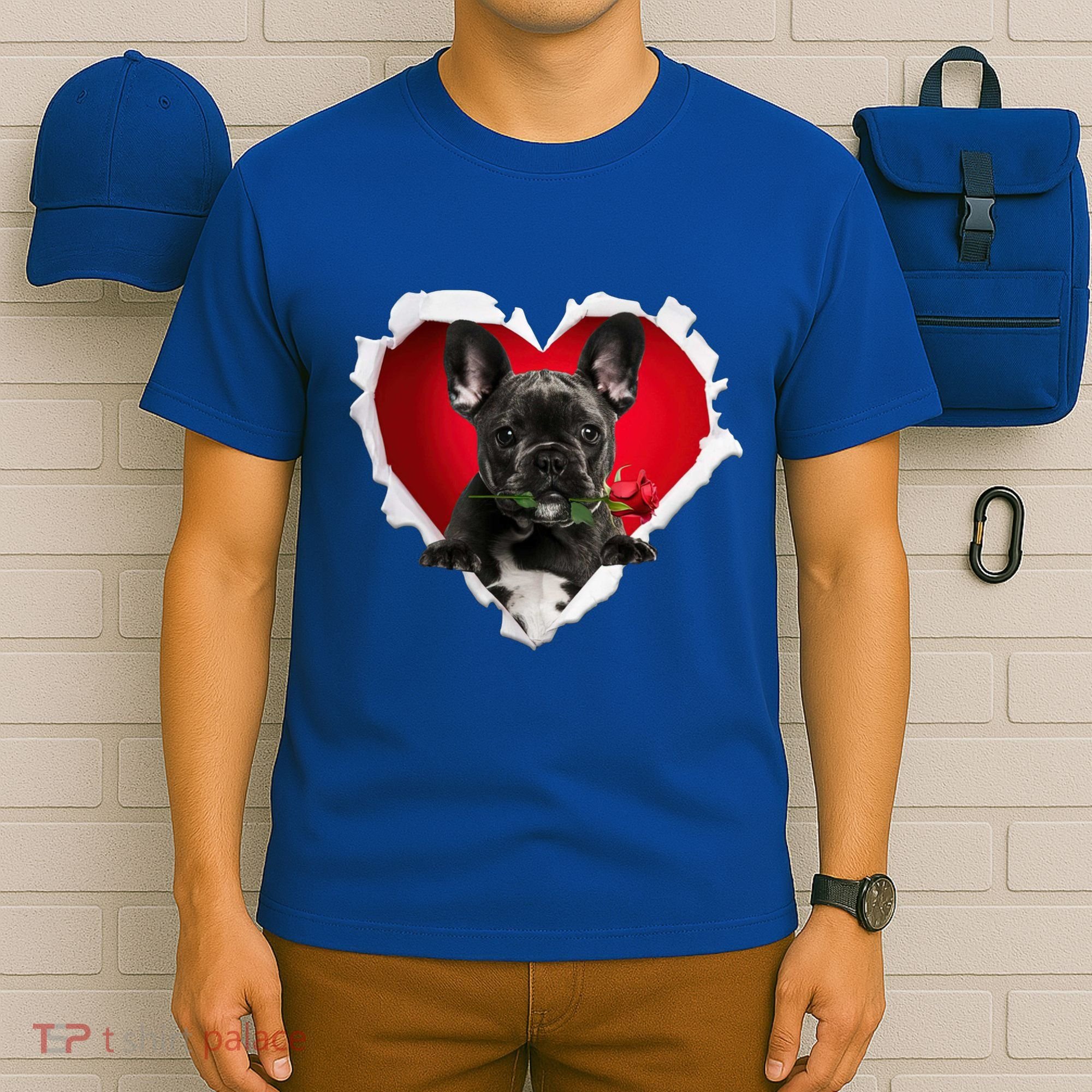 Black French Bulldog Dog Rose Heart Valentines Day Couple Gift T-Shirt