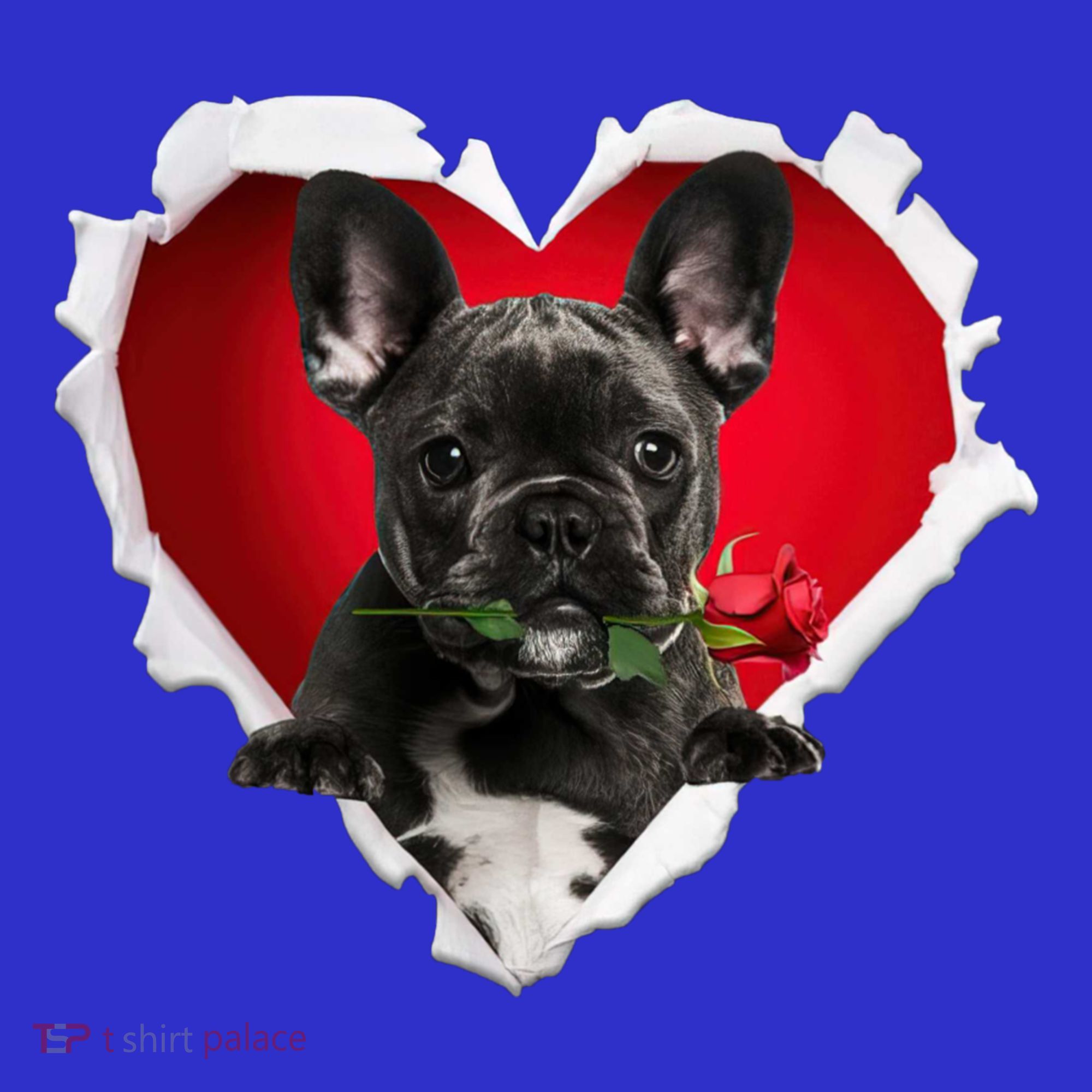 Black French Bulldog Dog Rose Heart Valentines Day Couple Gift T-Shirt