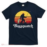 Bassquatch! Funny Bigfoot Fishing Outdoor Retro T-Shirt thumb 0