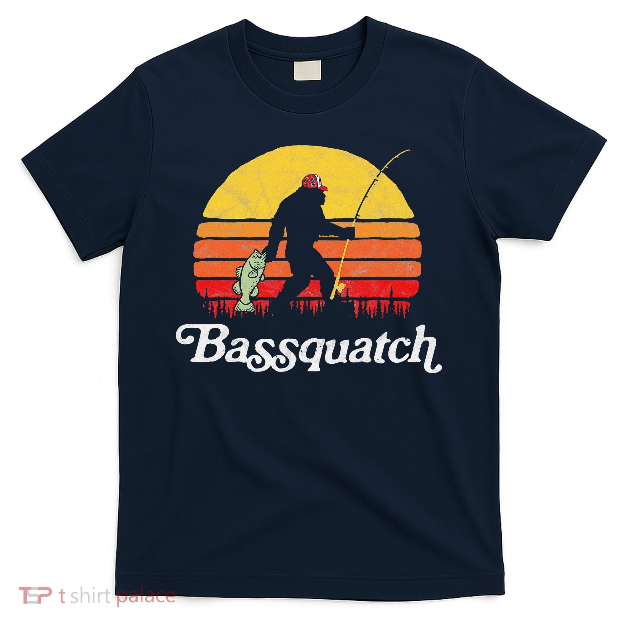 Bassquatch! Funny Bigfoot Fishing Outdoor Retro T-Shirt