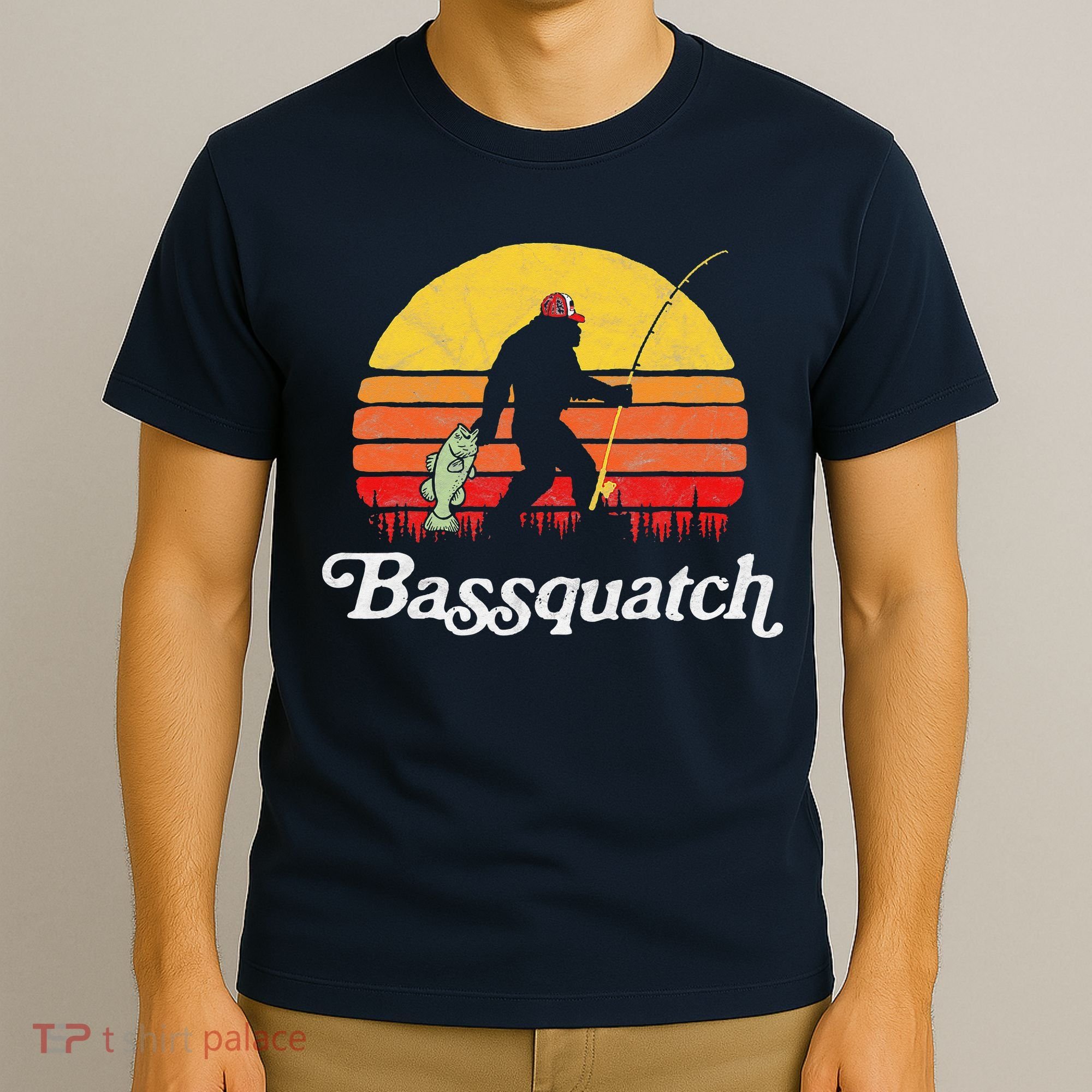 Bassquatch! Funny Bigfoot Fishing Outdoor Retro T-Shirt