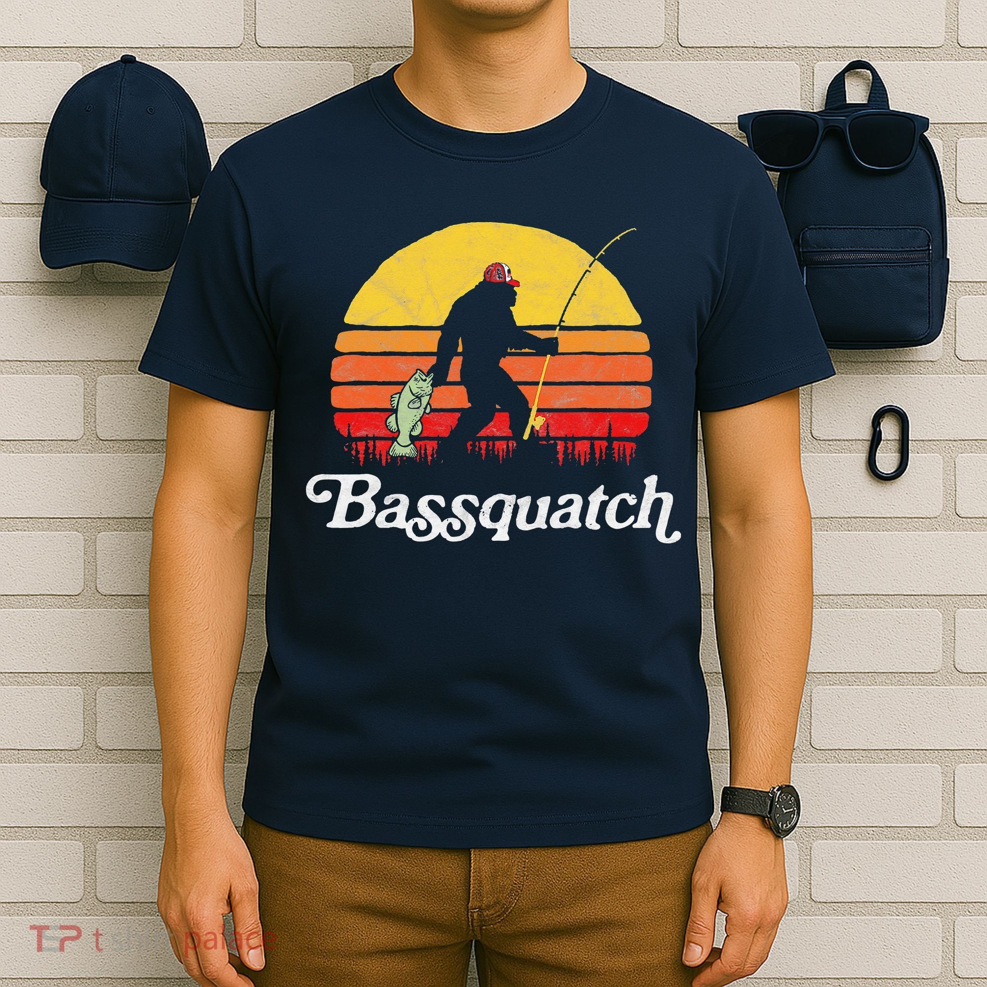 Bassquatch! Funny Bigfoot Fishing Outdoor Retro T-Shirt