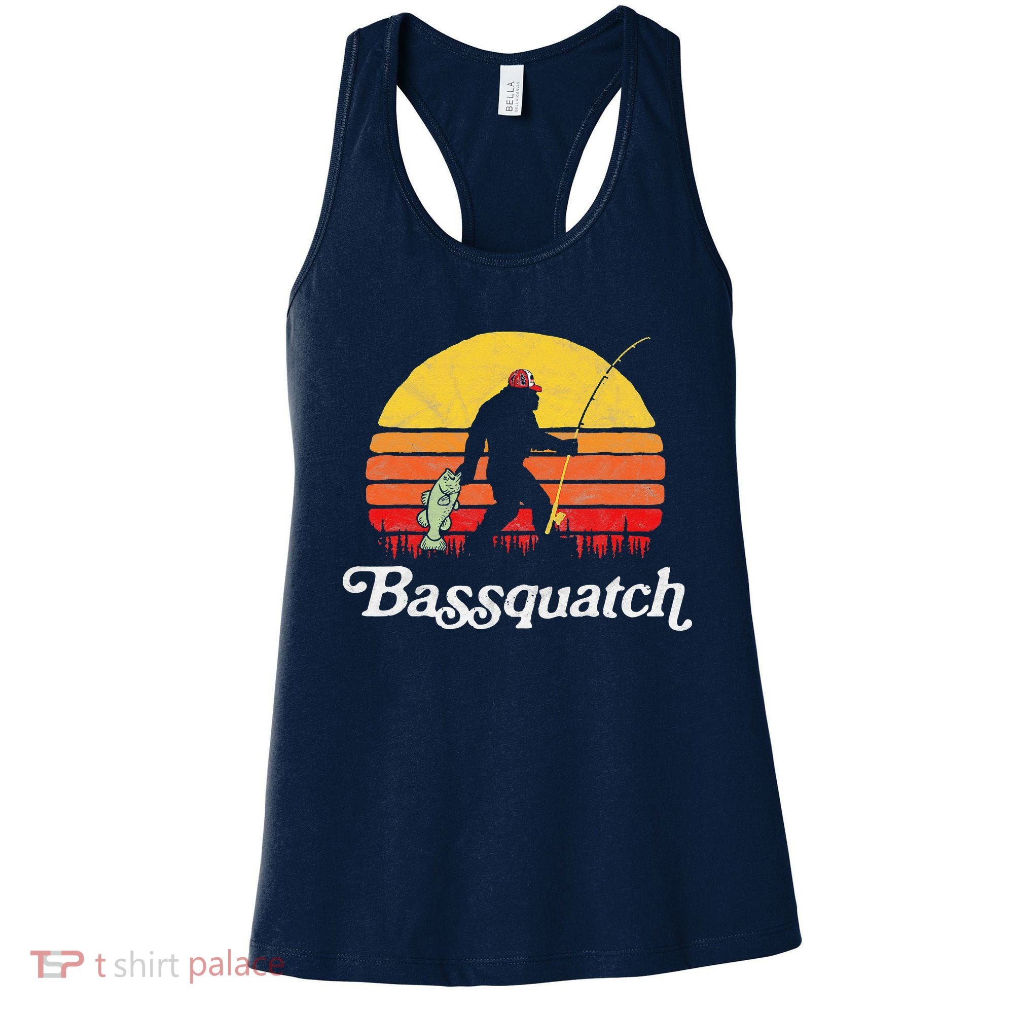 Bassquatch! Funny Bigfoot Fishing Outdoor Retro Women's Tank Top