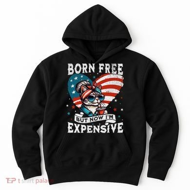 Born Free But Now IM Expensive Funny Mom Bun Cat July 4th Hoodie