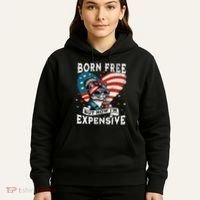 Born Free But Now IM Expensive Funny Mom Bun Cat July 4th Hoodie thumb 5
