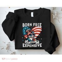 Born Free But Now IM Expensive Funny Mom Bun Cat July 4th Sweatshirt thumb 2