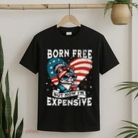 Born Free But Now IM Expensive Funny Mom Bun Cat July 4th T-Shirt thumb 2