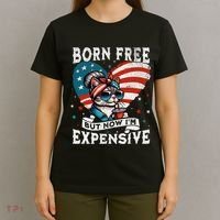 Born Free But Now IM Expensive Funny Mom Bun Cat July 4th T-Shirt thumb 4