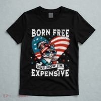 Born Free But Now IM Expensive Funny Mom Bun Cat July 4th T-Shirt thumb 5