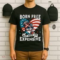 Born Free But Now IM Expensive Funny Mom Bun Cat July 4th T-Shirt thumb 6