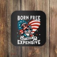 Born Free But Now IM Expensive Funny Mom Bun Cat July 4th Coaster thumb 0