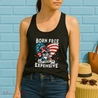Born Free But Now IM Expensive Funny Mom Bun Cat July 4th Women's Tank Top thumb 2