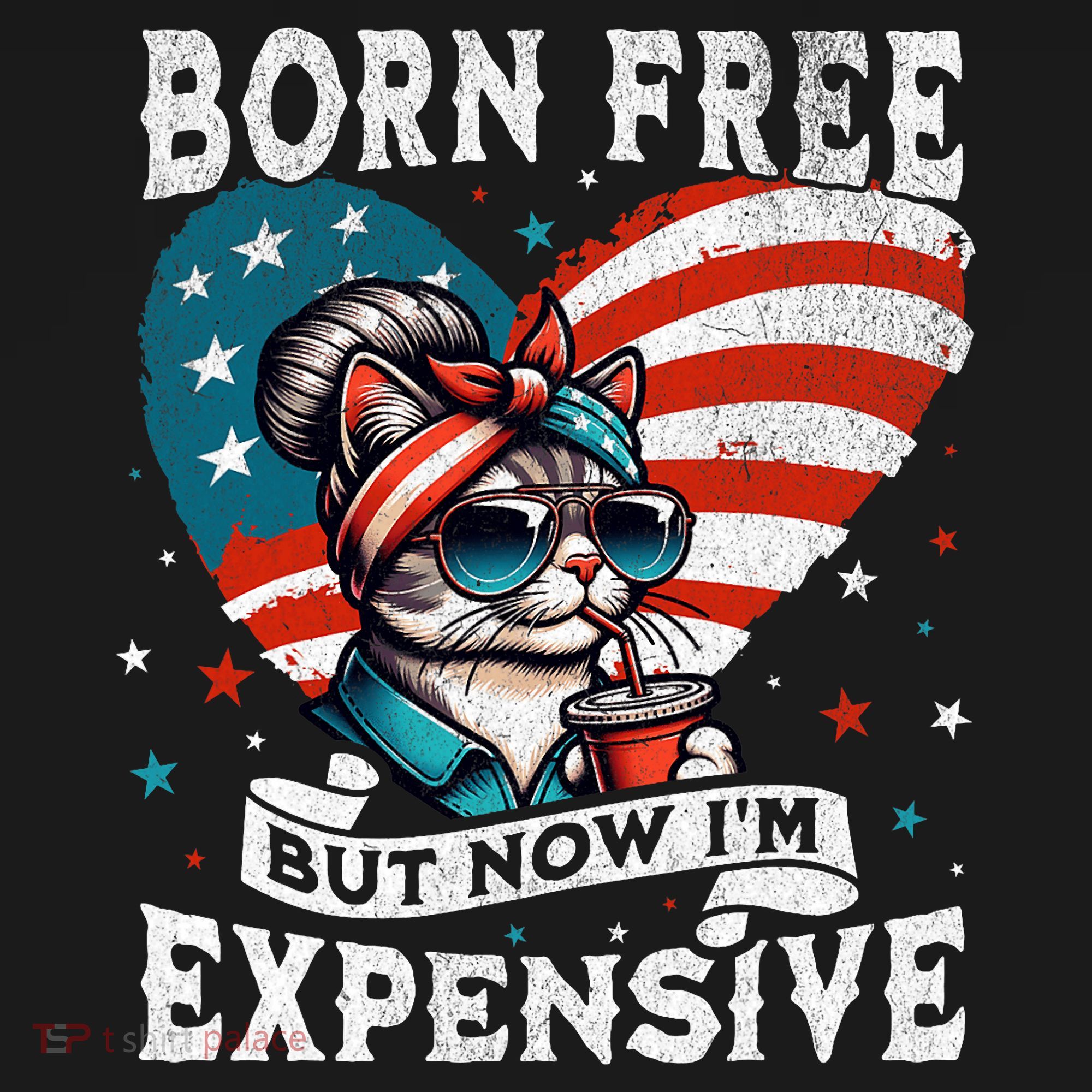 Born Free But Now IM Expensive Funny Mom Bun Cat July 4th Women's Tank Top