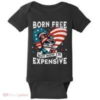Born Free But Now IM Expensive Funny Mom Bun Cat July 4th Baby Bodysuit thumb 0