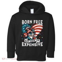 Born Free But Now IM Expensive Funny Mom Bun Cat July 4th Toddler Hoodie thumb 0