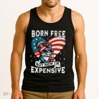 Born Free But Now IM Expensive Funny Mom Bun Cat July 4th Tank Top thumb 3