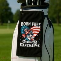 Born Free But Now IM Expensive Funny Mom Bun Cat July 4th Golf Towel thumb 2