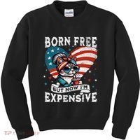 Born Free But Now IM Expensive Funny Mom Bun Cat July 4th Kids Sweatshirt thumb 0