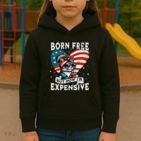 Born Free But Now IM Expensive Funny Mom Bun Cat July 4th Kids Hoodie thumb 3