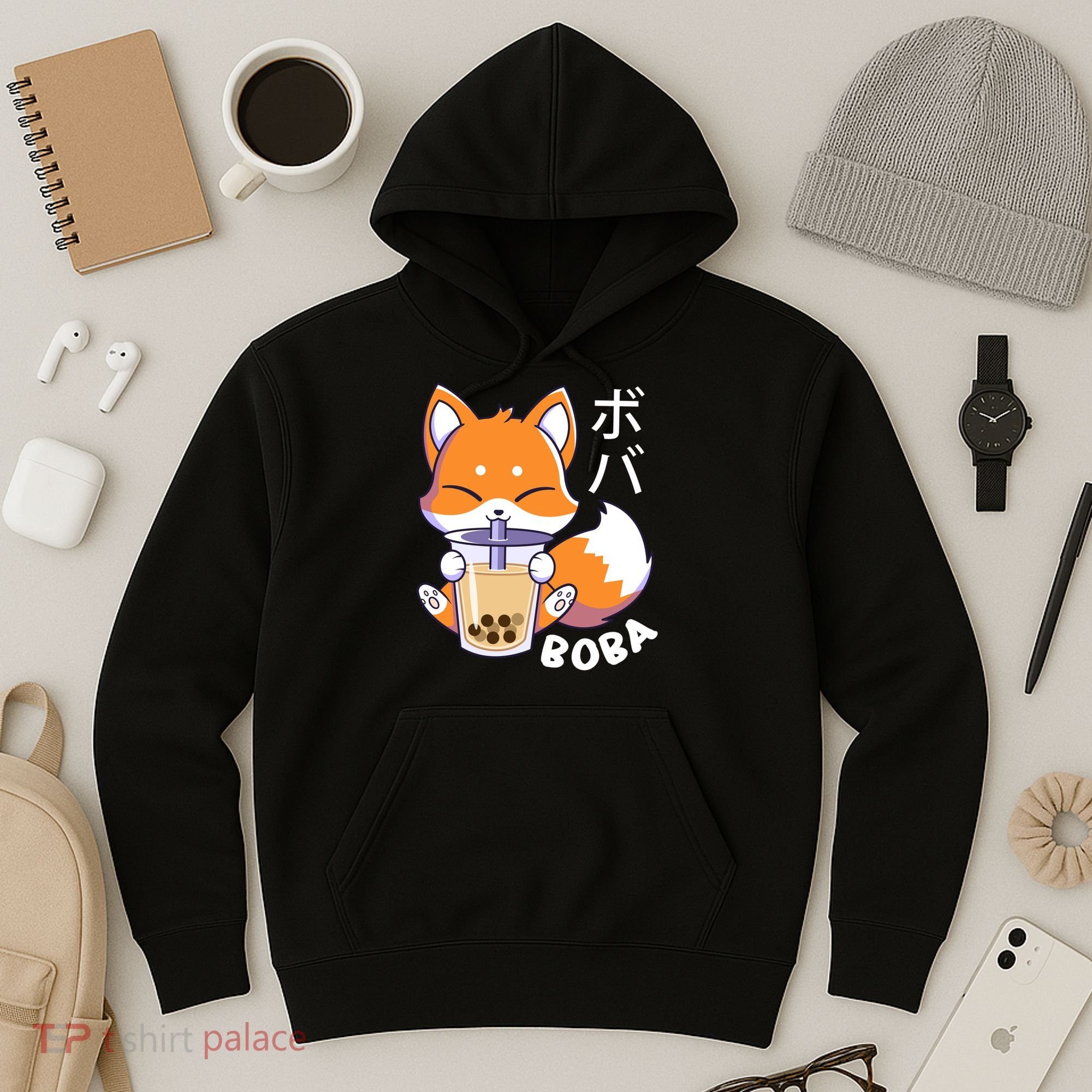 Boba Fox Bubble Tea Chibi Foxes Hoodie