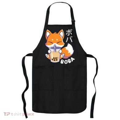 Boba Fox Bubble Tea Chibi Foxes Apron