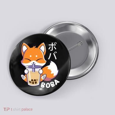 Boba Fox Bubble Tea Chibi Foxes Button