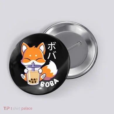 Boba Fox Bubble Tea Chibi Foxes Button
