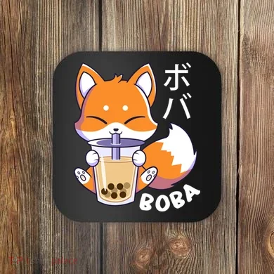 Boba Fox Bubble Tea Chibi Foxes Coaster