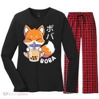 Boba Fox Bubble Tea Chibi Foxes Women's Long Sleeve Flannel Pajama Set  thumb 0