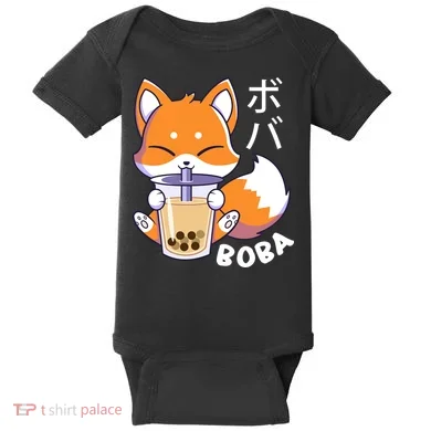 Boba Fox Bubble Tea Chibi Foxes Baby Bodysuit