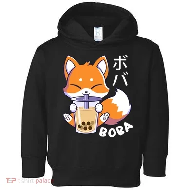 Boba Fox Bubble Tea Chibi Foxes Toddler Hoodie