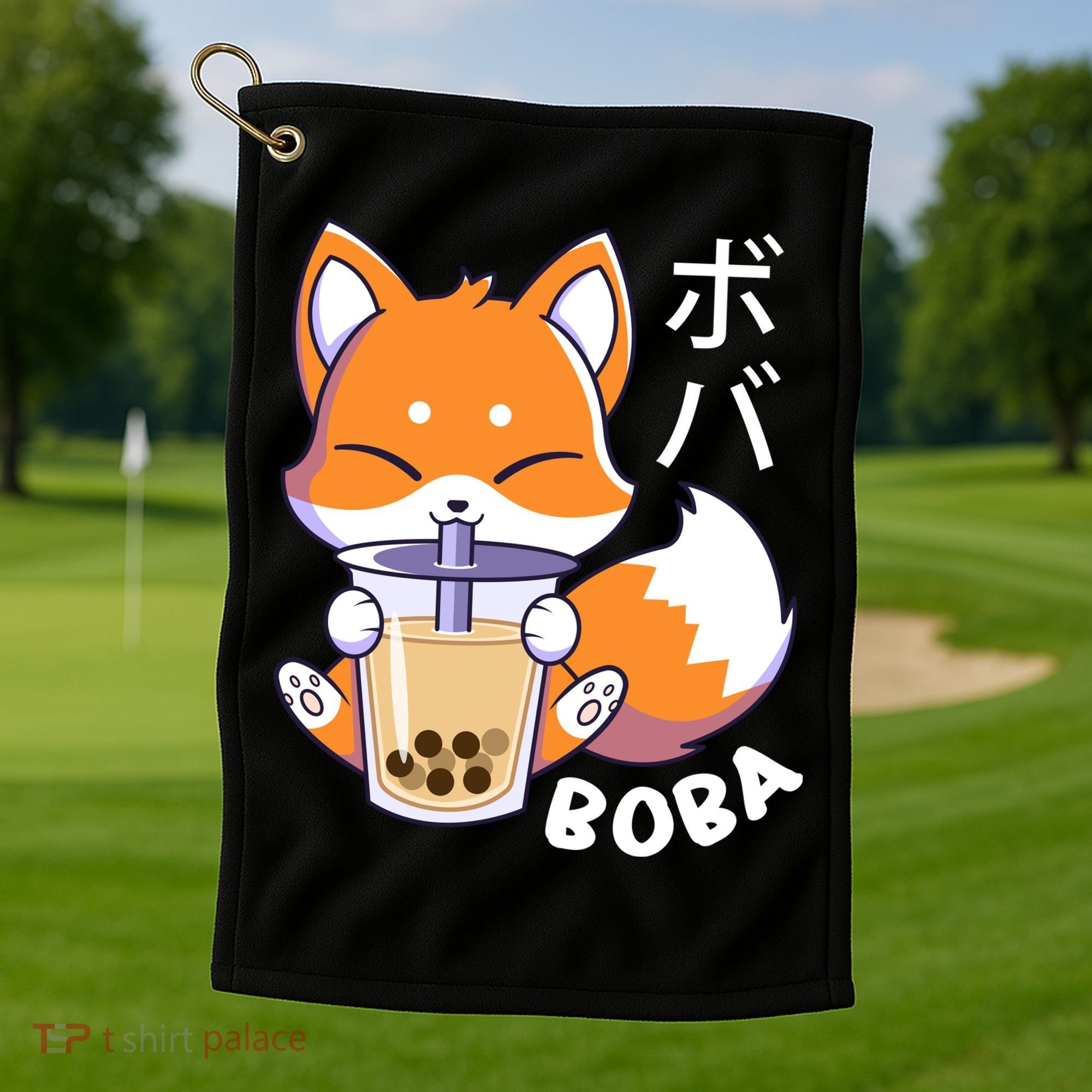 Boba Fox Bubble Tea Chibi Foxes Golf Towel